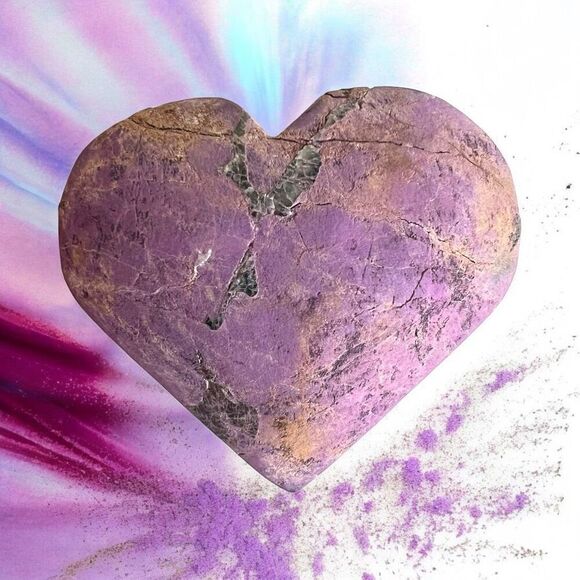 Natural Raw‎ Purpurite Heart Carving (1) - Picture 1 of 8